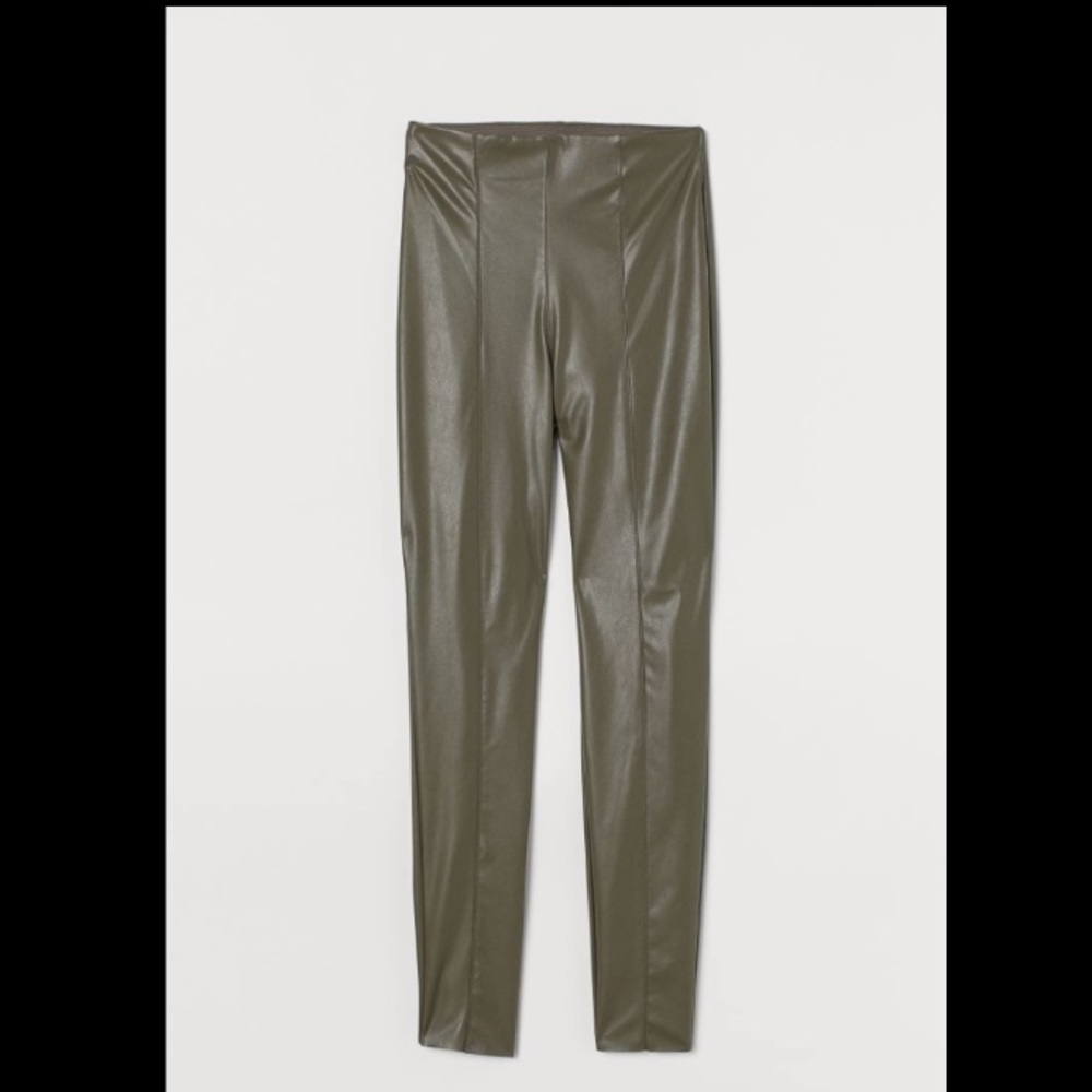 Olive Leather Leggings